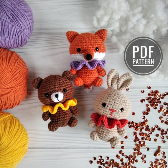 Cute Animals Crochet Patterns SET 3 in 1 bunny Bear Fox - Etsy