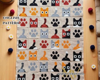 Cat Blanket Crochet Pattern, Intarsia Square (PDF Pattern)