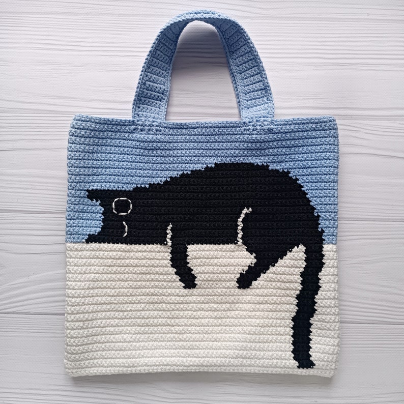 Crochet Bag Pattern, Crochet Tote Bag Pattern, Crochet Black Cat Pattern, Intarsia Crochet image 4