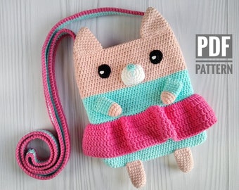 PATTERN PDF, Cat Bag Pattern, Crochet Purse Pattern,  Amigurumi Cat Purse Pattern, Baby Purse Pattern, Girl Purse Crochet Pattern