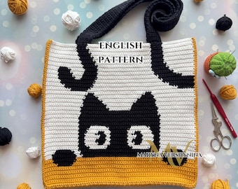 Black Cat Bag Crochet Pattern, Crochet Bag Pattern, Crochet Cute Bag Pattern, Crochet Tote Bag Pattern, Crochet Cat Pattern