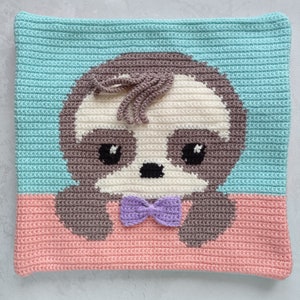 Crochet Pattern Pillow, Crochet Cushion Pattern, Intarsia Crochet, Sloth Cushion, Crochet Sloth, Picture Crochet image 3