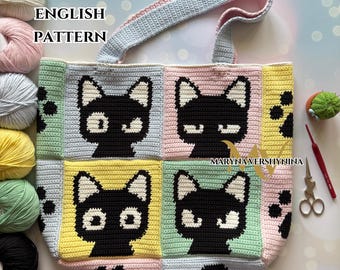 Cat emotions tote bag crochet pattern (PDF Pattern)