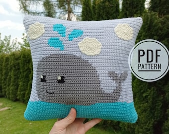 Crochet Pattern whale, Lake House Decor, Crochet Cushion, Sofa Pillow, Caravan Cushion, Intarsia Crochet Tutorial, Patterns for Crochet