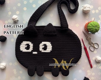 Cute Black Cat Crochet Pattern, Crochet Bag Pattern, Crochet Tote Bag Pattern, Crochet Cat Pattern, Intarsia Crochet
