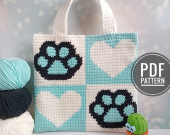 Crochet Bag Pattern, Crochet Tote Bag Pattern, Crochet I love animals Pattern, Intarsia Crochet