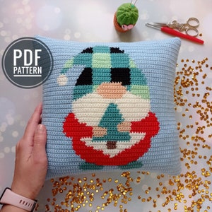 Crochet Christmas Pillow Pattern, Buffalo Plaid Crochet Pillow Pattern, Crochet Cushion, Crochet Gnome Pattern, Crochet Pillow Cover