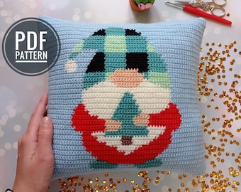 Crochet Christmas Gnome Pillow Pattern: Buffalo Plaid Cushion (PDF Pattern)