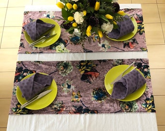 Dinner Table Set for 6, 1 Cotton Cloth, 3 Velvet Table Runners, 6 Muslin Napkins, Formal Table Setting, Handcrafted