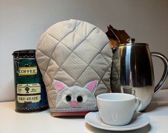 Coffee Pot Warmer, Peeping Cat French Press Cozy, Handcrafted Cafetiere Sleeve, Tea Pot Cover, Cat Mom Gift