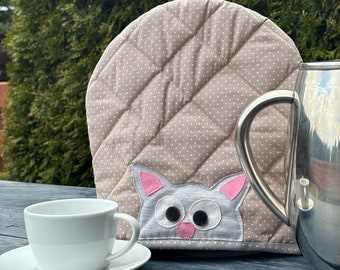 Coffee Pot Warmer, Peeping Cat French Press Cozy, Handcrafted Cafetiere Sleeve, Tea Pot Cover, Cat Mom Gift