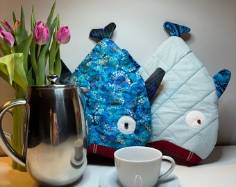 Coffee Pot Warmer, Handcrafted French Press Cozy, Cafetiere Sleeve, Fish Decor, Fisherman's Gift