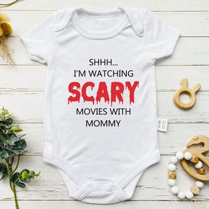 Shhh... I&#39;m Watching Scary Movies With Mommy Baby Bodysuit,Cinema Movies Baby Bodysuit, Newborn Gender Neutral Outfit,Baby Shower Gift