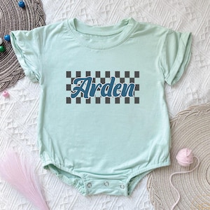 Personalized Name Baby Bubble Romper,Custom Baby Name T-Shirt Bubble Romper,Retro checkerboard Baby Name Bodysuit,Baby Bosysuit,Baby Gift