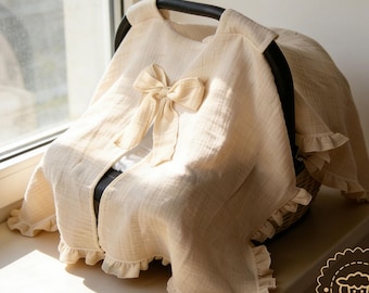 Custom Infant Baby Name Stroller Sun Shade cover,Baby Car Seat Canopy Cover,Cotton Muslin Ruffle Baby Car Seat Canopy Cover,Baby Shower Gift