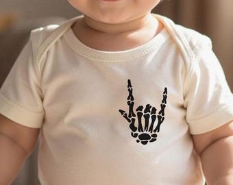 Rock on Baby Bodysuit,  Skeleton hand  Baby Bodysuit，Cool Gift for Baby，Baby shower Gift，Goth Punk ， Rock Star，Rock and Roll Baby bodysuit