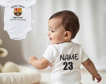 Barcelona-babyromper, cadeau nieuwe vader, nieuwste fan van FCB, babyromper, Just Like My Daddy, aangepaste babyromper, babyzomeroutfit, babycadeau