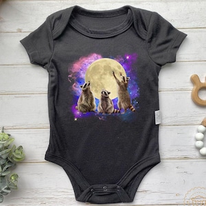 Vintage Raccoon Moon Baby Bodysuit,Funny Baby Outfit,Personlized Starry Night Meme Baby Bodysuit - Raccoon&Moon Baby Outfit,Baby Shower Gift