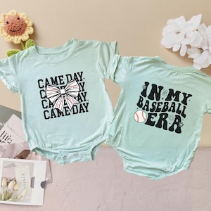 Game Day Baby T-Shirt Bubble Romper,Personalized Baby Bubble Romper,Baby Girl Romper,Bow &Baseball  Bubble Romper,Game Day Baby OutfitOutfit