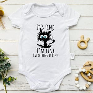 It&#39;s Fine I&#39;m Fine Everything Is Fine Baby Bodysuit, Cute It&#39;s Fine Black Cat Bodysuit , Funny Sarcasm Bodysuit,Cat Lover,Baby Shower Gift