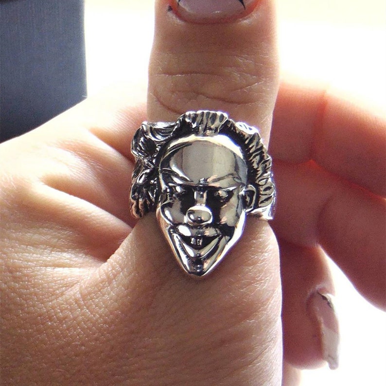 Clown Rings Retro Personality Rings Male And Female Personality Thai Silver Rings Index Finger Ring Clown Mask Ring Smiling Clown Rings