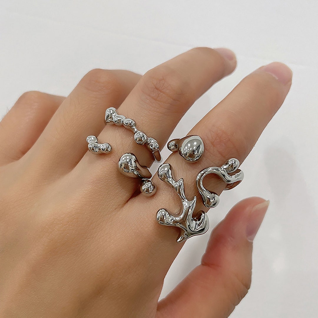 Silver Ringsliquid Metal Jewelryirregular Ringfashion Etsy