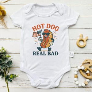Hot Dog Real Bad Baby Bodysuit,Personlized Hot Dog Lover  Baby Bodysuit,Retro Summer Graphic Baby outfit,Food Meme Bodysuit,Baby Shower Gift