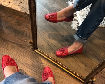 coach red loafers