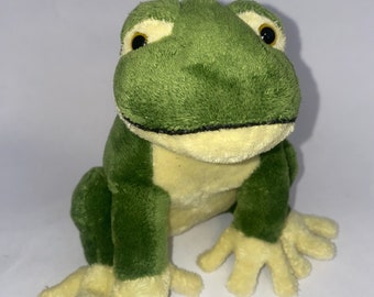 Vintage Kuschelwuschel Green Frog Plush Toy, Stuffed Frog Plushie, Stuffed Toy, Croaking Plush Frog Stuffed Animal