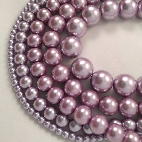 Orchid Round Glass Pearl Beads | Purple Beads | 4mm 8mm 10mm 12mm 14mm Beads | Full Strand | Jewelry Making Supplies