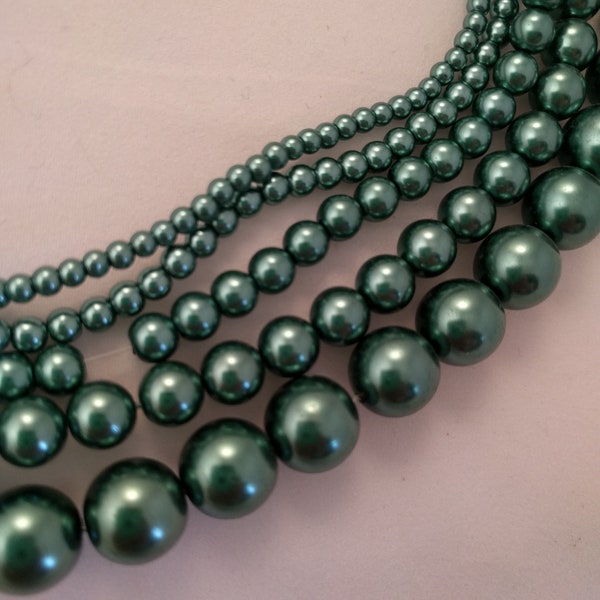 Teal Green Round Glass Pearl Strand | Teal Beads | 3mm 4mm 6mm 8mm 12mm | Full Strand | Jewelry Making SuppliesTeal Green