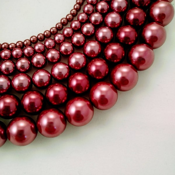 Wine Purple Round Glass Pearl Strand | Purple Beads| 4mm 6mm 8mm 10mm 12mm 14mm | Full Strand | Jewelry Making Supplies