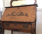 Antique Tiger Oak Drop Front Writing Desk Secretary 1 Drawer