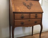 Antique Tiger Oak Drop Front Writing Desk Secretary 3 Drawers