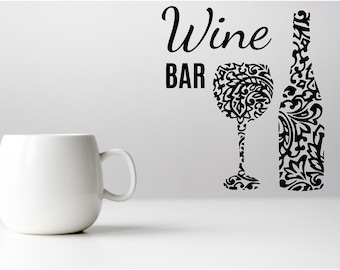 Wine Bar Vinyl Wall Art, Decal, Sticker, Transfer, Mural, Removable, Decor, Interior, Exterior, Peel and Stick, Full Wall - 0666