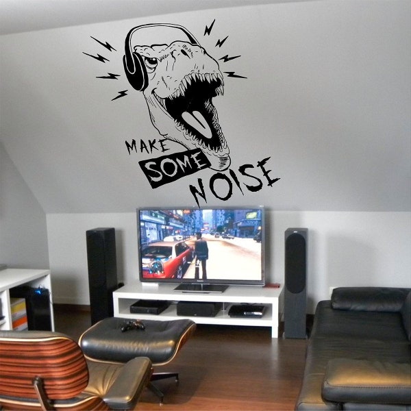 Make Some Noise Dinosaur Sticker, Vinyl wall art sticker, Transfer, Mural, Stencil, EASY to apply, INSTRUCTIONS included, MATT Finish