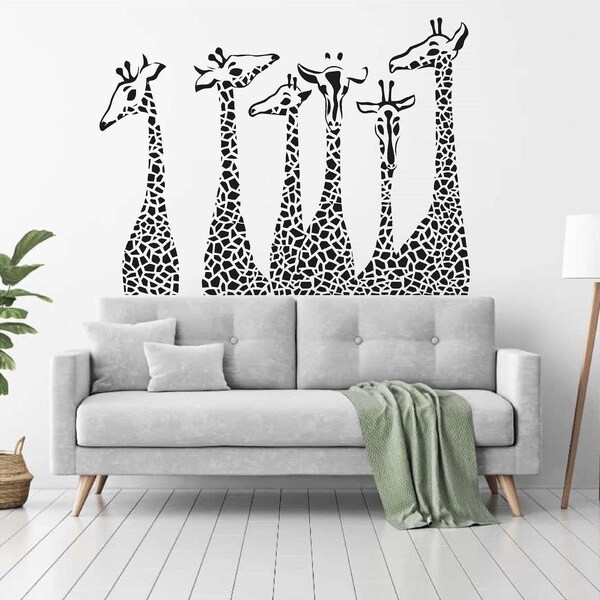 Cartoon Giraffe's Vinyl Wall Art, Decal, Sticker, Transfer, Mural, Removable, Decor, Rent Friendly, Interior, Exterior,Full Wall - 0822
