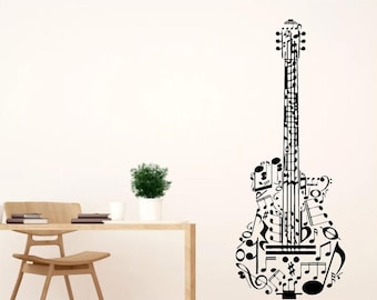 Guitar made of Note's Vinyl Wall Art, Decal, Sticker, Transfer, Mural, Removable, Decoration, Rent Friendly, Interior, Exterior, - 0762