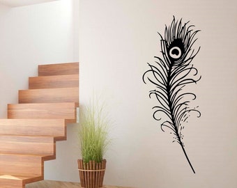 Peacock FeatherVinyl Wall Art, Calcomanía, Pegatina, Transferencia, Mural, Decoración, Alquiler Amistoso, Interior, Exterior, Pared Completa Extraíble, - 0421
