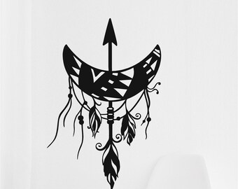 Moon & Arrow Dream Catcher Vinyl Wall Art, Decal, Sticker, Transfer, Mural, Removable, Decoration, Interior, Exterior, - 0896