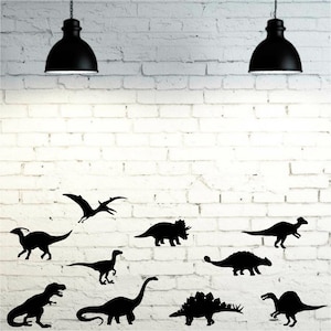 10 Dinosaurier-Silhouetten-Aufkleber, Vinyl-Wandkunst-Aufkleber, Transfer, Wandbild, Schablone, einfach anzubringen, ANLEITUNG enthalten