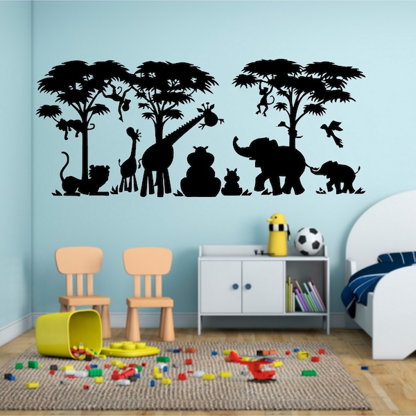 Children's Jungle Vinyl Wall Art, Decal, Sticker, Transfer, Mural, Removable, Decor, Rent Friendly, Interior, Exterior,Full Wall - 0466