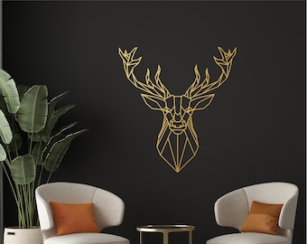 Geometrischer Hirsch Wandbild, minimalistisch, modern, abstrakt, Aufkleber, Wandbild, Transfer, Boho -G051 ,5 Größen, 36 Farboptionen, Home Decor