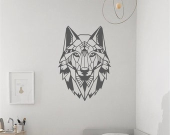 Geometrischer Wolf Wandbild, minimalistisch, modern, abstrakt, Aufkleber, Wandbild, Transfer, Boho -G057 ,5 Größen, 36 Farb-Optionen, Home Decor