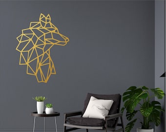 Geometric Wolf Head Wall art, Minimalist, Modern, abstract, Decal, Mural, Transfer, Boho -G058 ,5 SIZES, 36 COLOUR OPTIONS