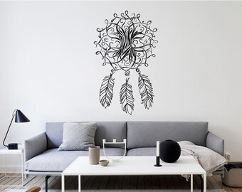Mandala Tree Dream Catcher Vinyl Wall Art, Decal, Sticker, Transfer, Mural, Removable, Decoration, Interior, Exterior, - 0895