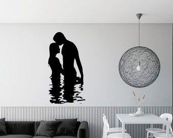 Dos amantes en el mar Vinilo pared arte, calcomanía, pegatina, transferencia, mural, decoración, alquiler amigable, interior, exterior, pared completa - 0441