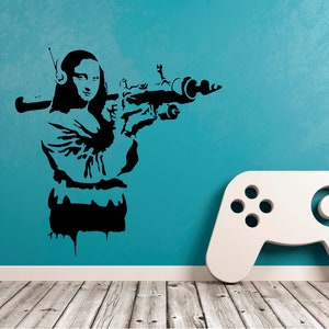 Banksy Mona Lisa with a RPG Sticker, Vinyl wall art sticker, Transfer, Mural, Stencil, EASY to apply, INSTRUCTIONS included,
