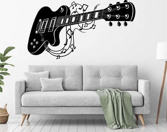 Musical Guitar  Vinyl Wall Art, Decal, Sticker, Transfer, Mural, Removable, Decoration, Rent Friendly, Interior, Exterior, - 0804