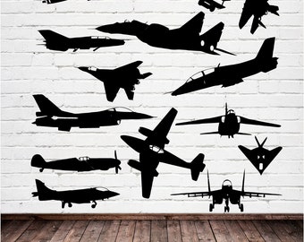 14 Aviones Vinilo Arte de pared, Calcomanía, Pegatina, Transferencia, Mural, Extraíble, Alquiler amigable, Interior, Exterior, Pared completa - 0003